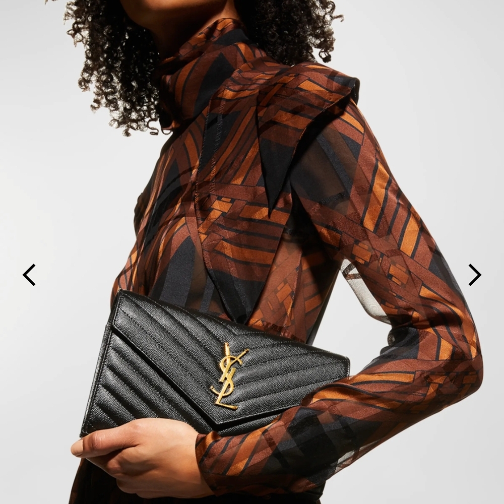 Yves Saint Laurent Black Quilted Clutch with Gold Logo